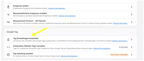 GA4 Backend - Tag Einstellungen
